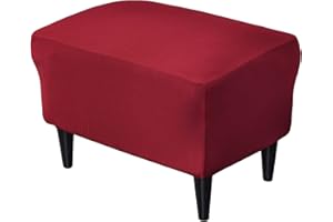 PENDEJATO Stretch Ottoman Covers, Velvet Ottoman Slipcover Rectangle Storage Stool Cover Footstool Slipcover for Living Room Furniture Protector (Wine red)
