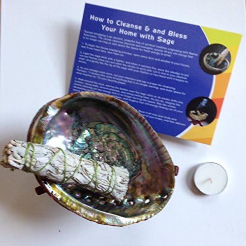 -:- Home Cleansing &amp; Blessing Package -:- Includes California White Sage Smudge Stick + Abalone Smudging Bowl + Wooden Stand + Tea Light Candle + Home Blessing Instructions -:-