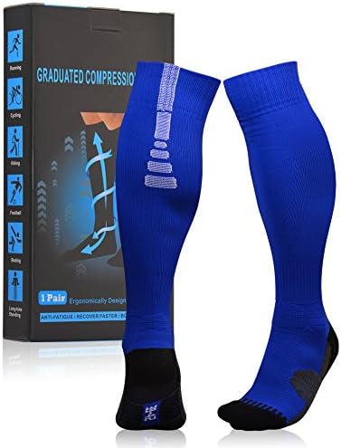 Atist Compression Socks for Mens &amp; Ladies, Nurses, 20-30 mmhg, Varicose Veins Edema Diabetic, Boost Recovery, Blue, S/M
