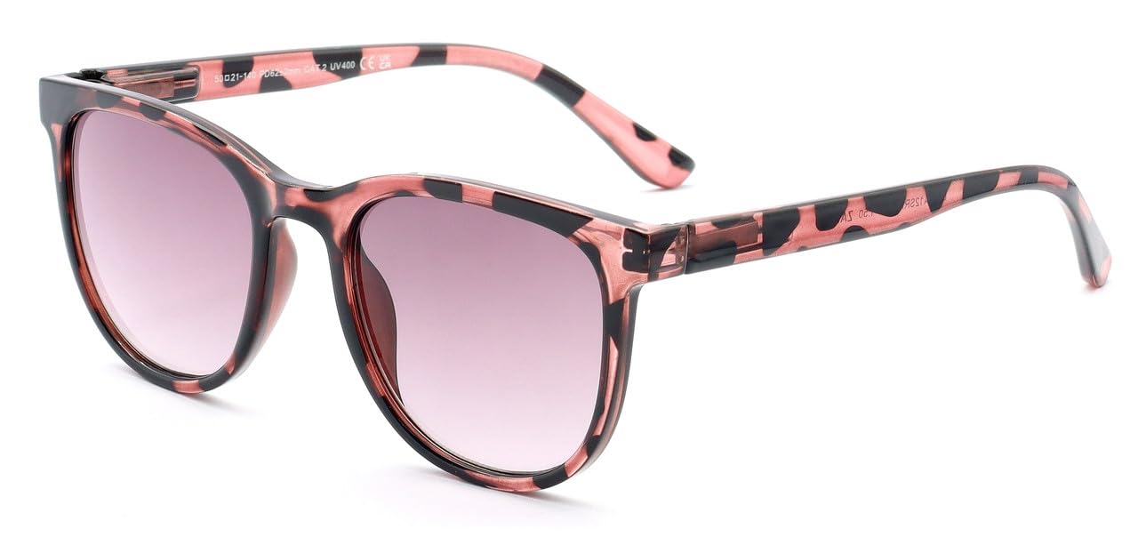 Reading Sunglasses Womens Designer Style Crystal Animal Pink Tinted Sun Readers Glasses Spring Temples UV400 Lens & Case +2.25