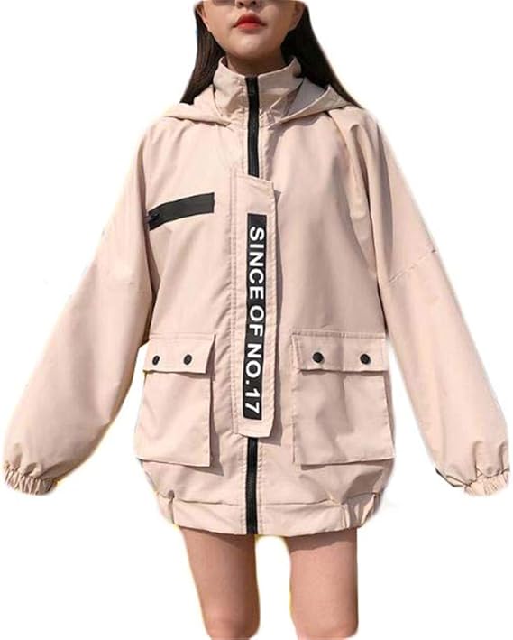 Amazon ショッフェ レディース 春 秋 ジャケット ジャンパー 薄手 ブルゾン フード付き 長袖 韓国風 原宿系 ストリート系 Bf風 野球 スポーツ アウター プリント ファッション コート ジャケット 通販