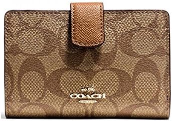 COACH F54023 Signature PVC Medium Corner Zip Wallet, Im/Khaki/Saddle)