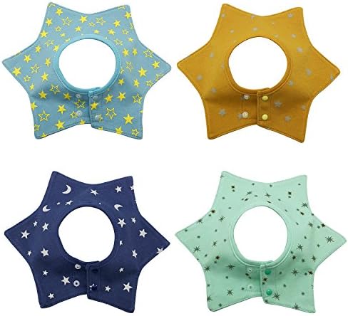 Hycurey 4-Pack 360 Rotate Baby Bibs Set - Burp Cloths Feeding Waterproof and Absorbent Drooling and Teething Stars