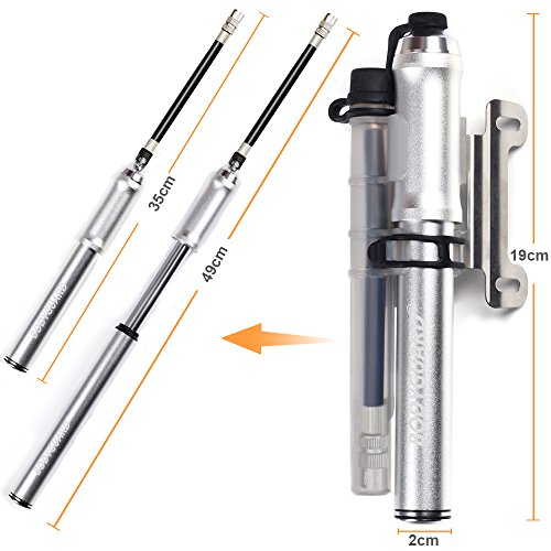 Bodyguard Mini Bike Pump - Reliable Hand Air Pump, Presta and Schrader Valve Compatible with Road, Mountain and BMX Bicycle Tires, High Pressure 260 Psi, 7.3 inches (Silver)