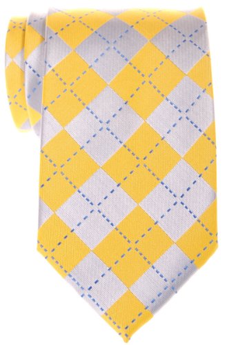 Retreez Classy Plaid Check Woven Microfiber Men's Tie - Yellow and Grey