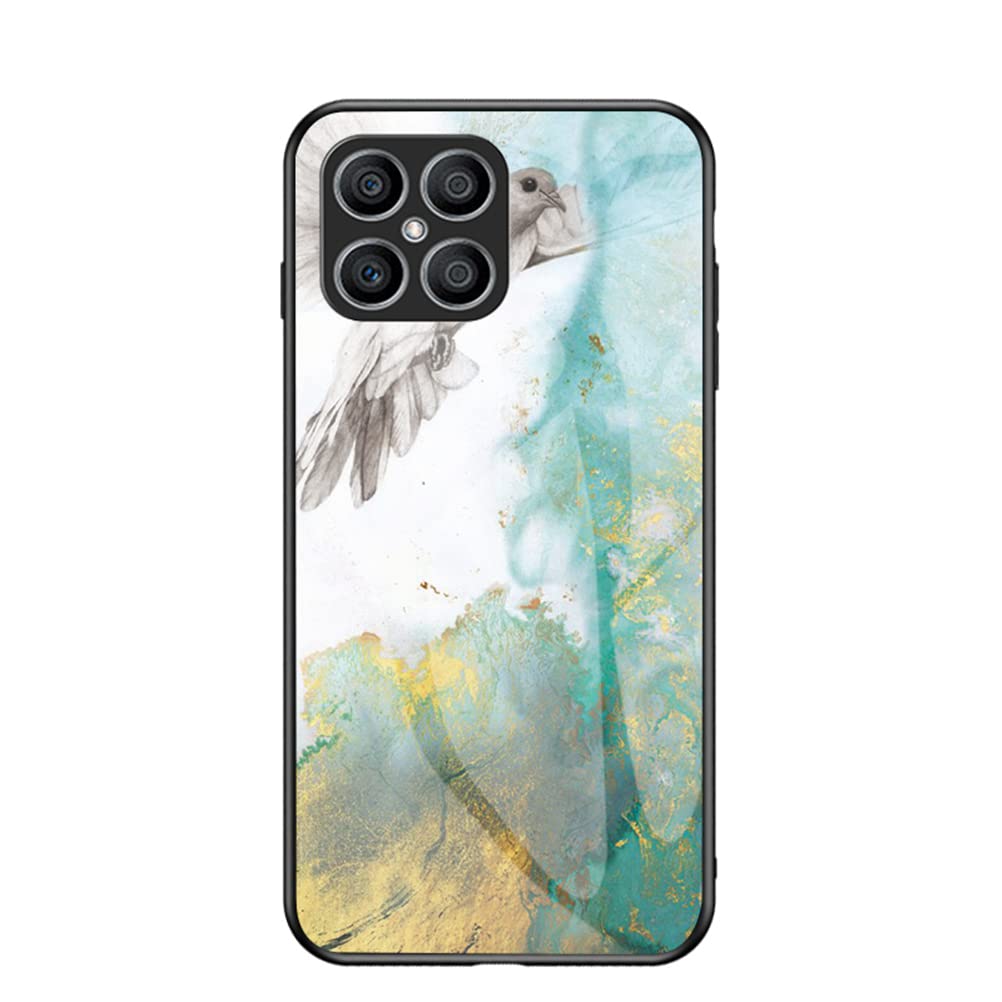 BAILI Marble Case for Honor X8 Marble Clear Tempered Glass Case Soft Silicone Phone Cover Compatible with Honor X8