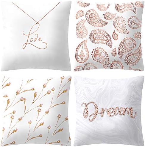 callm Pillow Case 4PC Throw Pillows Covers Simple Fashion Rose Gold Pink Pillowcase Waist Throw Cushion Cover Case Hug Linen Square Pillowcase Home Decor