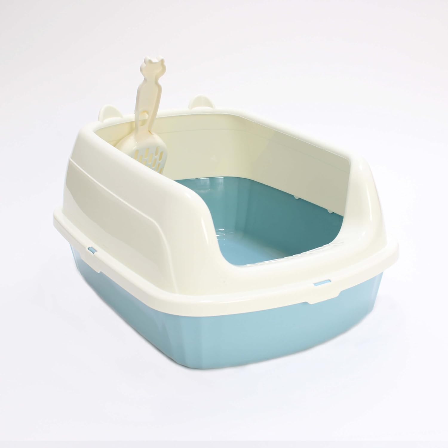 De Bishops, Cat Litter Tray with High Sides Removable Rim and Scoop. BPA Free, Sturdy Cat litter box, L50 x W38 x H27 cm, DBCL-10, (LIGHT BLUE)