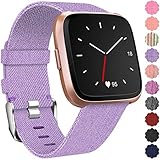 Maledan Replacement Bands Compatible with Fitbit Versa, Breathable Woven Fabric Accessories Strap Watch Band for Women Men, Small, Lavender