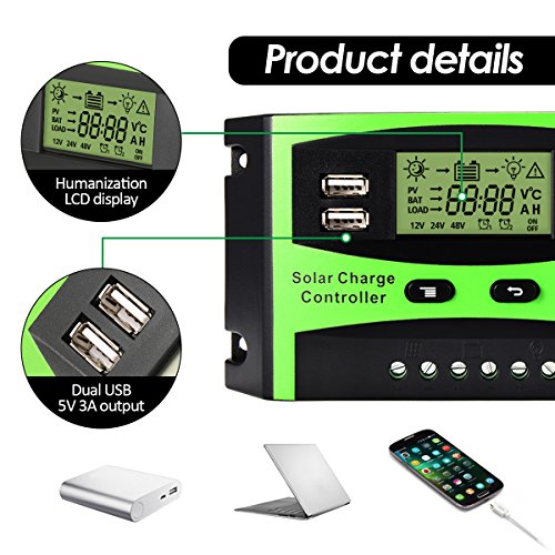 30A Solar Charge Controller Solar Panel Battery Intelligent Regulator with Dual USB Port PWM LCD Display 12V/24V