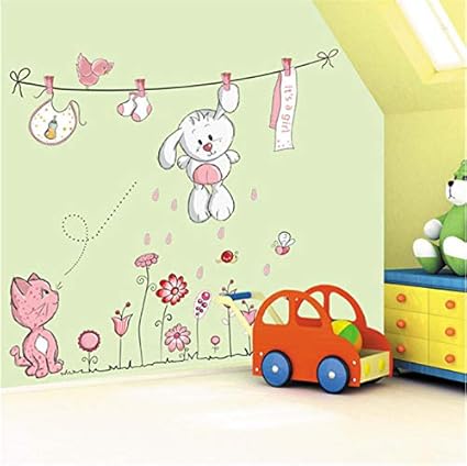 Baiyinlongshop Wandaufkleber Super Cute Rabbit Weiß