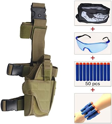 Ennrui Kids Adjustable Tactical Leg Holster Kit (Comes with 50pcs Blue Foam Darts+Protective Goggles+Seamless Face Mask+2pcs Refill Darts Wrist Belt) for Nerf Toy Gun N-Strike Elite Series