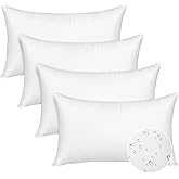 CASAJOY Pack of 4 12x20 Outdoor Pillow Inserts, Water Resistant Throw Pillow Inserts, Outdoor Lumbar Pillow for Patio, Furniture, Sofa, Bed, Living Room, Garden Decorative Waterproof Pillow Inserts