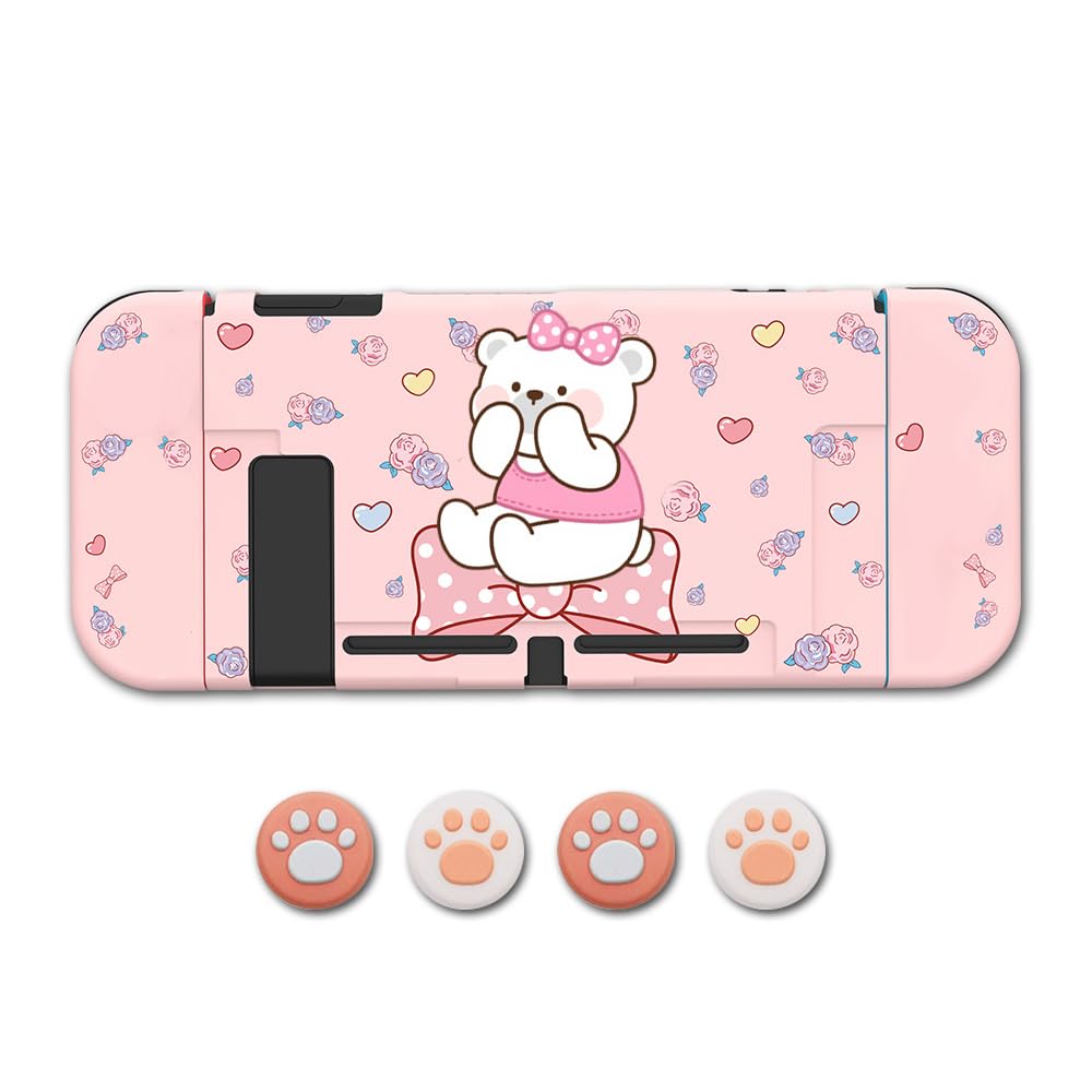 Photo 1 of PERFECTSIGHT Protective Case Compatible with Nintendo Switch | Anti-Scratch Shockproof Cover Case for NS Switch and Joycon, Cute Hard Shell Dockable Case with 4PCS Cat Paw Thumb Grip Caps, Rose Kitty
