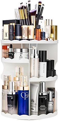Makeup Cosmetic Organizer, KEBE 360-Degree Rotating DIY Detachable Multi-Function Cosmetics Organizer Box, Large Capacity Adjustable Cosmetic Storage Unit Great for Countertop and Bathroom, White