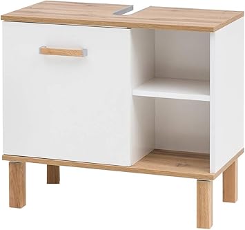 lifestyle4living Waschbeckenunterschrank für das Bad in Weiß und Eiche