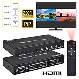 HDMI 2X1 MultiViewer, 1080P 2 in 1 Out HDMI Switch Screen Splitter with PIP Mode, Support Cascading with IR Remote RS232 for Education, IT Business, Gaming Studio, Surveillance, etc.