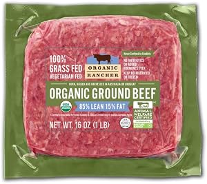 Organic Rancher, Organic Ground Beef 85% Lean/15% Fat, 100% Grass Fed & Grass Finished, USDA Organic, Pasture Raised Free Ran