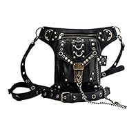 Wendingstan Rock Leather & Vintage Gothic Retro Steampunk Handbag Victorian Style Shoulder Waist Bag Black, Medium