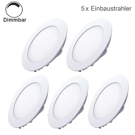 Erwei 5x 12W LED Panel Dimmbar Warmweiß Einbaustrahler Rund LED Einbauspot IP44 Deckenleuchte extra flach Slim Deckenspot LED