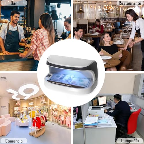 Detector billetes falsos, Máquina de billetes falsos con detector uv, Detector billetes falsos recargable, Luz de interruptor inteligente, para Pasaportes, Bancarios, Cheques, Tarjetas de Crédito