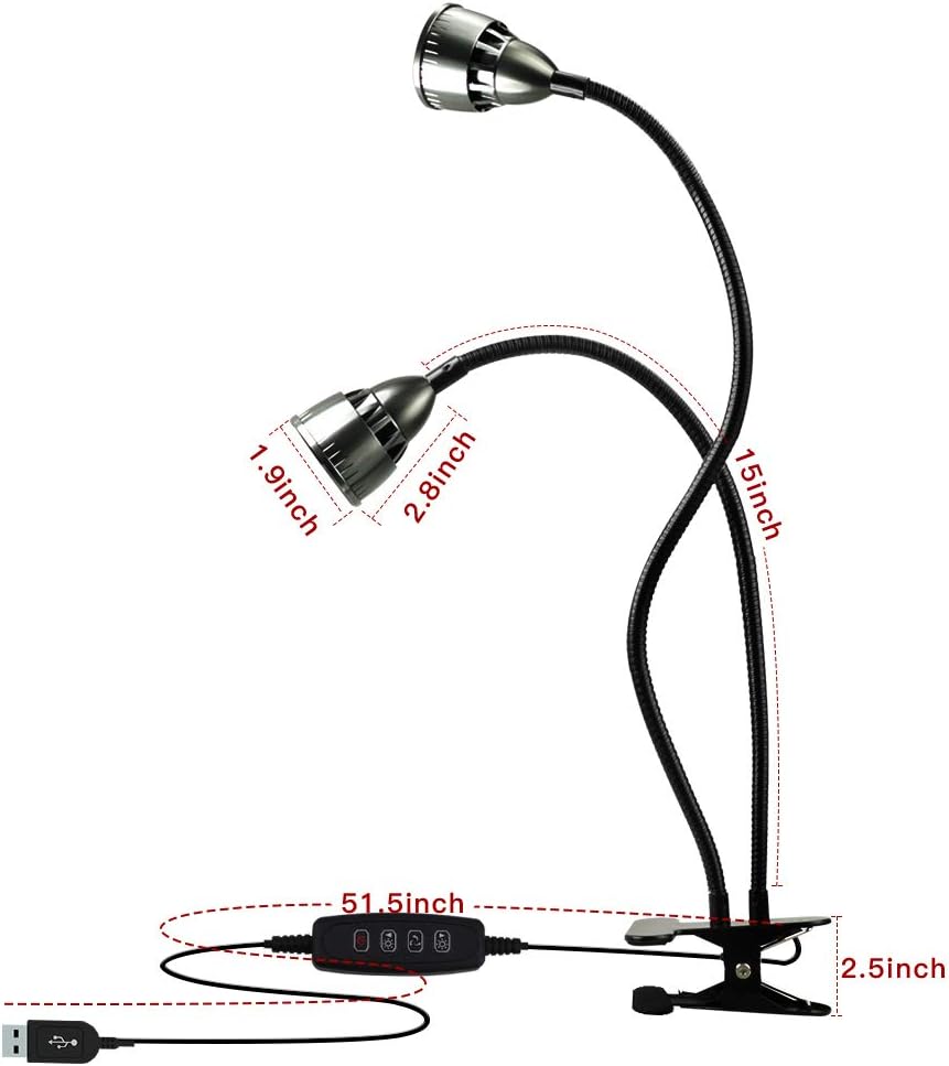 LED Grow Light for Indoor Plants,Full Spectrum Dual Head Desk Clip Plant Light for Seedling Blooming,Adjustable Gooseneck & Timer Setting 3H/9H/12H,3 Color Modes: Home Improvement