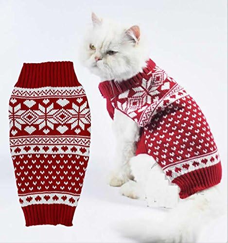 Red Fair Isle Turtleneck Sweater for Small Dogs & Cats Knitwear, Medium M Back Length 12"