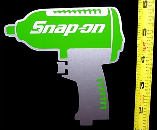 Snap On Impact Gun - Lime Green on Silver Metallic HQ Vinyl Sticker Decals! One Item at 4.5in x 4.7in