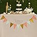 Ling's moment Paper Triangle Bunting Banner Flags, Boho Chic Pennant Banner Garland for Wedding, Baby Nursery, Bridal Shower, Birthday, Event & Party Supplies, 15pcs Flags(Mint+Coral+Gold Glitter)