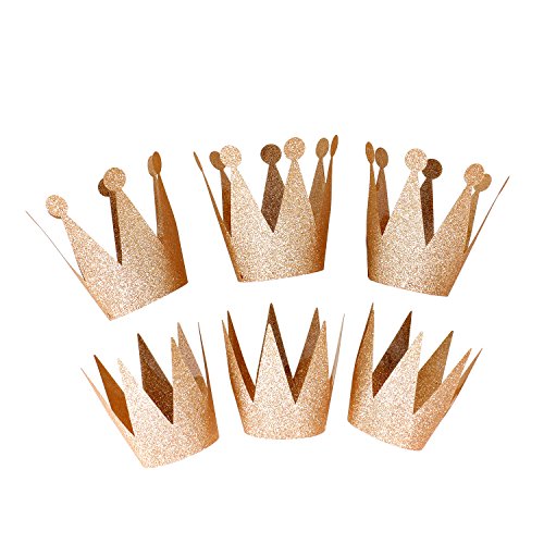 Boieo Champagne Gold Plastic Prince & Princess Birthday Party Favor Crowns Mini Party Hats for Kids, 6ct