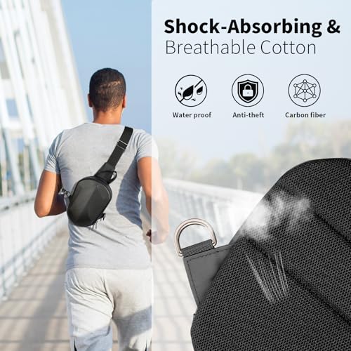 Carbon Fiber Mini Sling Bag for Men, Hard Shell Crossbody Phone Bag with Adjustable Strap, Lightweight Water Resistant EDC Travel Chest Bag for Phone，Matte Black