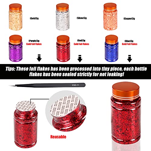 Yibeishu Gold Flakes for Resin,Gilding Foil Flakes,6 Bottles Metallic