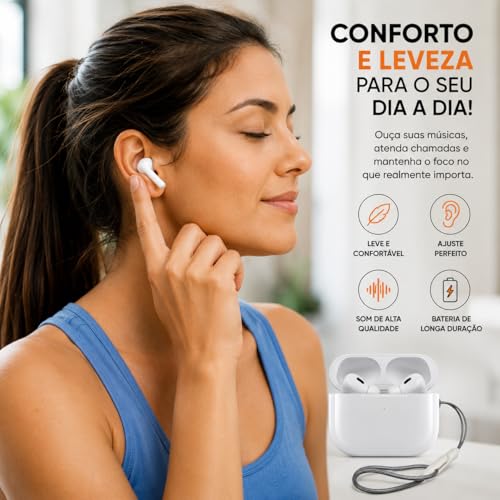 Fone Sem Fio Bluetooth Bt-5 Anti Ruido C/Qualidade Premium Cancelamento de Ruído e Bateria Longa Duração | Fone Compatível iOS e Android, controle de toque e case magnetica (Branco)