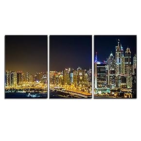 Dubai Downtown Night Scene Beautiful Cityscape Photograph x3 Panels