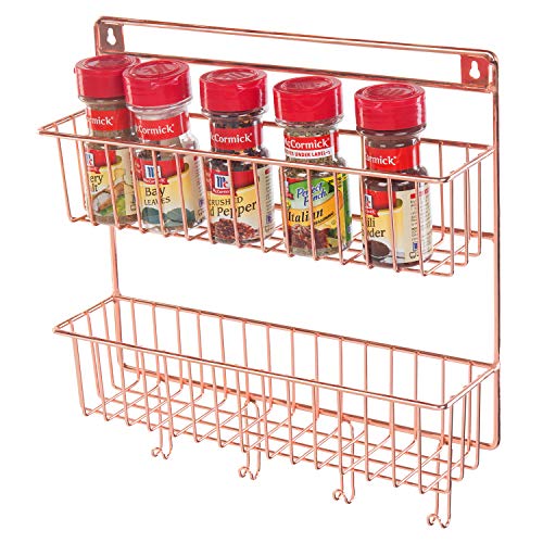 MyGift 2Tier Copper Metal Wall Mounted Spice Rack with Kitchen Towel