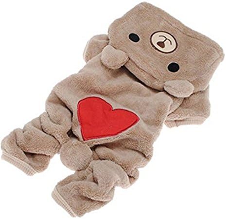 Bohai Pet Puppy Dog Love U Red Heart Bear Warm Fleece Hoodie Winter Clothes Jumpsuit Coat