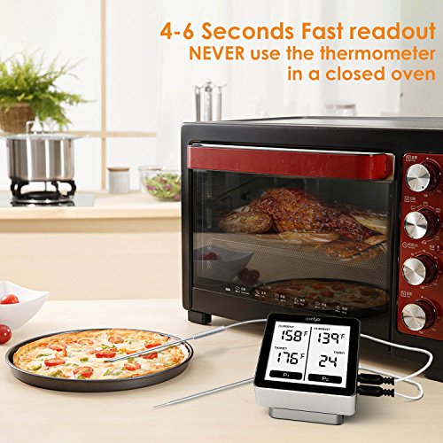 Wireless Remote Meat Thermometer, Comfyer Bluetooth Digital Food Cooking Instant Read Thermometer with Dual Probe, Alarm Monitor, LCD Backlight for Candy BBQ Grill Kitchen Smoker Oven Fry Food Milk