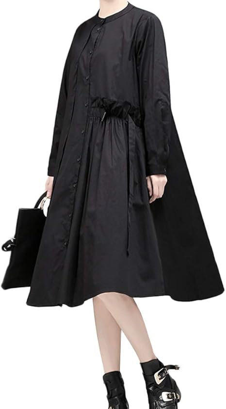 Amazon Celetree ワンピース シャツワンピース レディース 2way ワンピ シャツ 羽織り 長袖 大きいサイズ ナチュラル 体型カバー 無地 ブラック ワンピース チュニック 通販