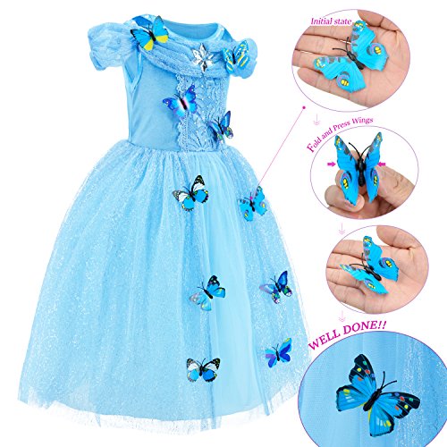 Princess Cinderella Costume Girls Dress Up With Accessories 5-6 Years (Blue 120cm)