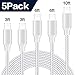 iPhone Charger, iPhone Cable 5 Pack [3/3/6/6/10FT] Extra Long Nylon Braided USB Charging&Syncing Cord Compatible with iPhone 7/7Plus/XS Max/XS/XR/X/8/8Plus/6S/6S Plus/SE[Silver&White]