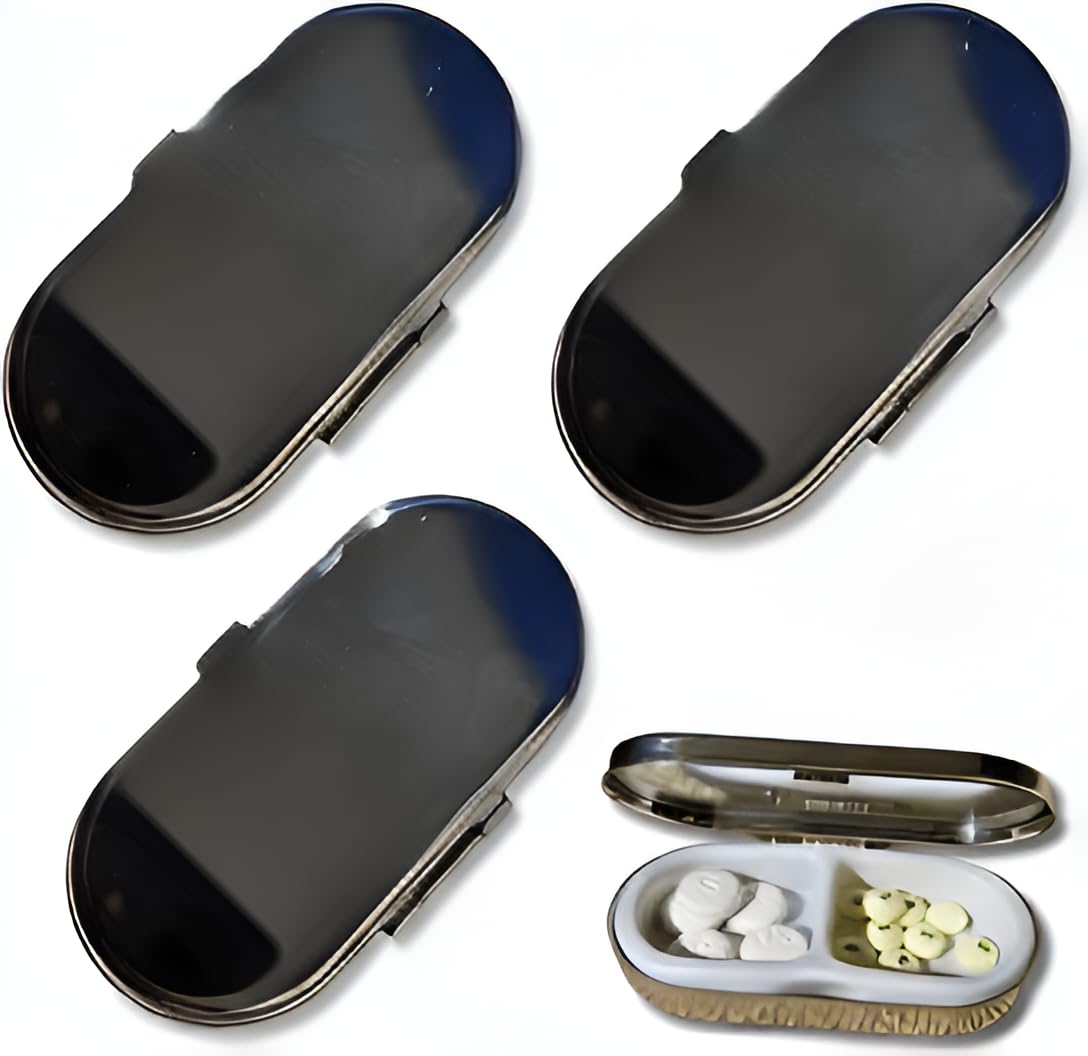 Photo 1 of Set of 3 Silver Metal Pill Box with 2 Compartments – Cute and Compact Pill Organizer for Purse, Portable Metal Pill Case, Small Pill Carrier, Pill Box for Purse, Travel-Friendly Design