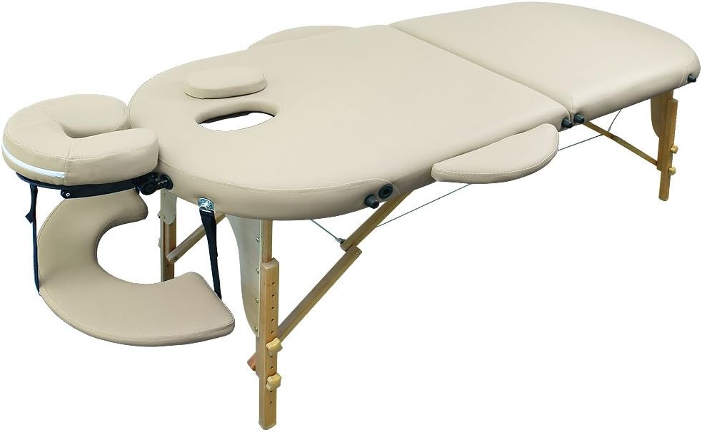 Portable Oval Massage Table Reiki Couch Beauty - Cream