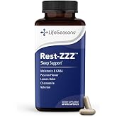 LifeSeasons Rest-ZZZ - Natural Sleep Support Supplement - Fall Asleep &amp; Stay Asleep - Calms Nervous System - Ease Muscle Tension &amp; Restlessness - Low Dose Melatonin GABA &amp; Chamomile - 60 Capsules