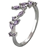 Yumikoo Dainty Gold Plated Leaf Ring Cute Cubic Zirconia Stackable Rings for Women