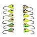 Goture Ice Fishing Jigs with Treble Hook Single Hook for Walleye Winter Fishing Lures ice Jigging (0.6in 0.035oz 12pcs)