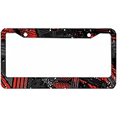 Nicokee Decorative License Plate Frame Cracks Red Black Fashion Printing Home Life Car Tag Frame Aluminum Auto License Plate Holder for Men Women