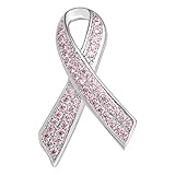 U7 Women Platinum Plated CZ Inlaid Breast Cancer Awareness Pink Ribbon Brooch