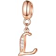 EMOSTAR Letter Charms Initial A-Z Alphabet Beads, Rose Gold 925 Sterling Silver Dangle CZ Birthstone Pendant, Gifts for European Charm Bracelet/Mothers Day/Birthday
