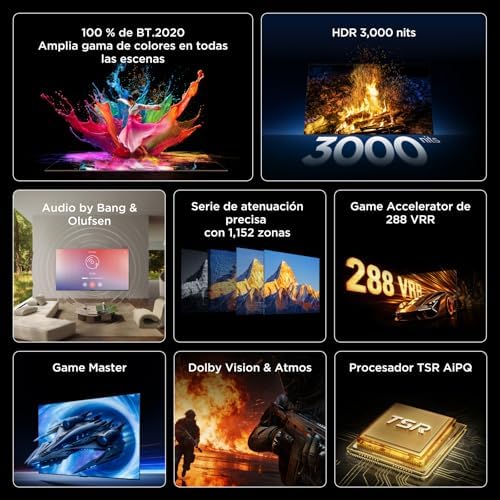 65C7L Televisor 65 Pulgadas SQD-Mini LED 4K Smart TV, 2600 nits HDR Premium, 144Hz Motion Clarity Pro, Game Master Pro, ZeroBorder, Google TV
