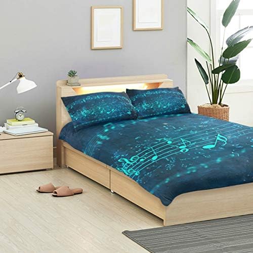 MONTOJ Bed Sheet Set Music Notes Flowing Utopia Soft Standard Duvet cover Twin Size Cover Extra Soft 3-Piece for Boys&Girls